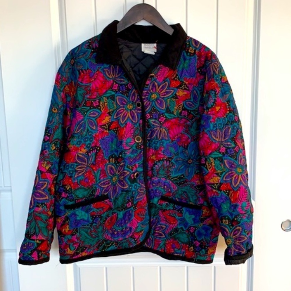 VTG Boston Traveler Y2K Boho Floral Quilted Jacket Folk Style Colorf Women Large